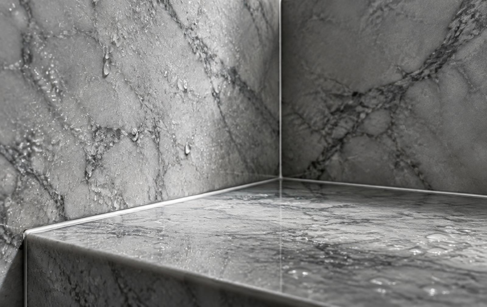 Illustrative close-up of aligned marble tiles and grout detail